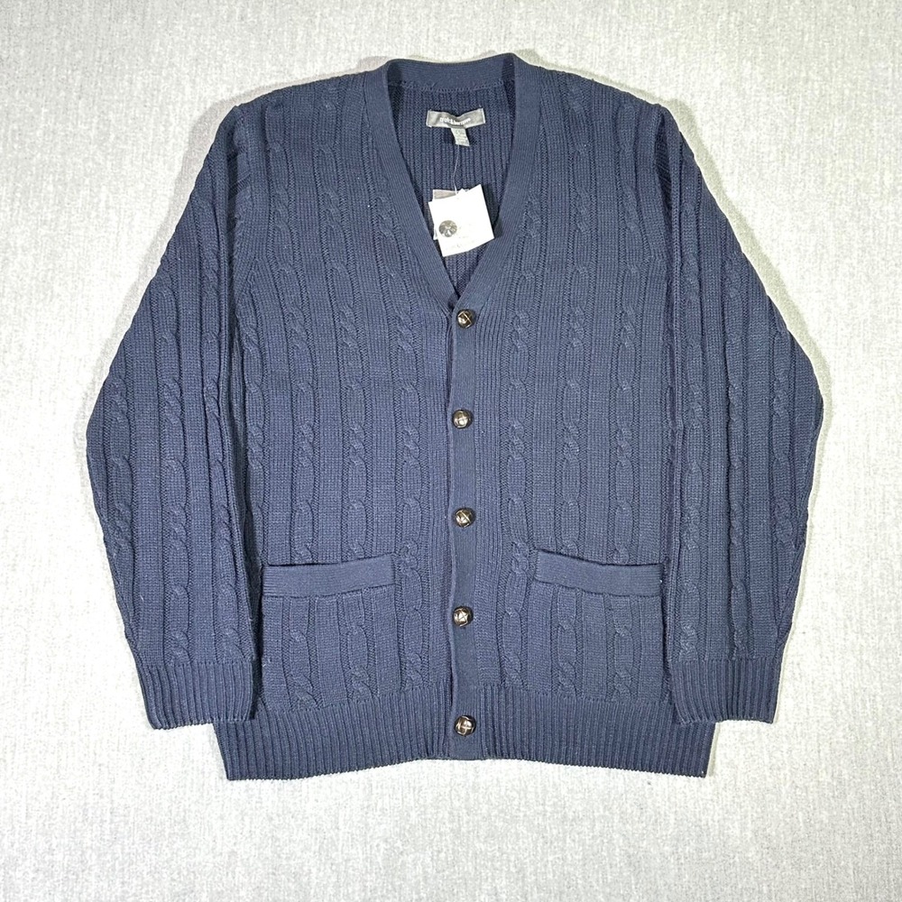 Croft & Barrow Sweater Men's Large Navy Blue Cable Knit Cardigan V-Neck‎ NWT